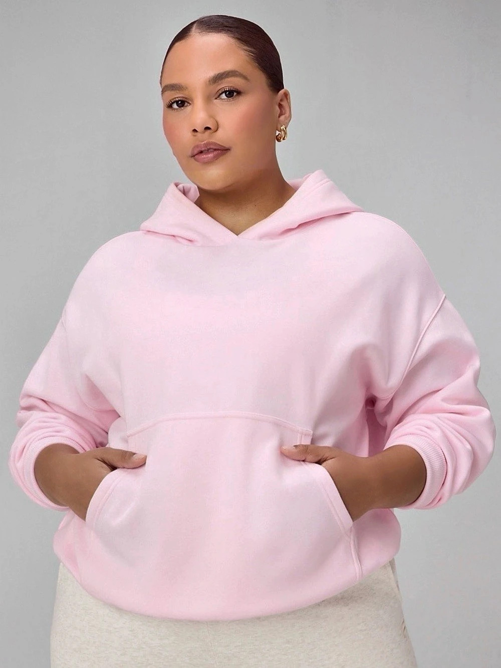 Fabletics Pink Oversized Pullover Hoodie Kangaroo Pocket Logo Size Large